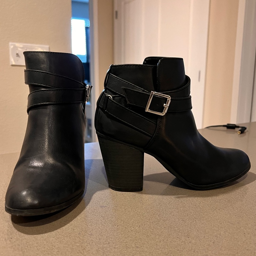 Black heeled booties. Size 9. Material Girl. Excellent condition.